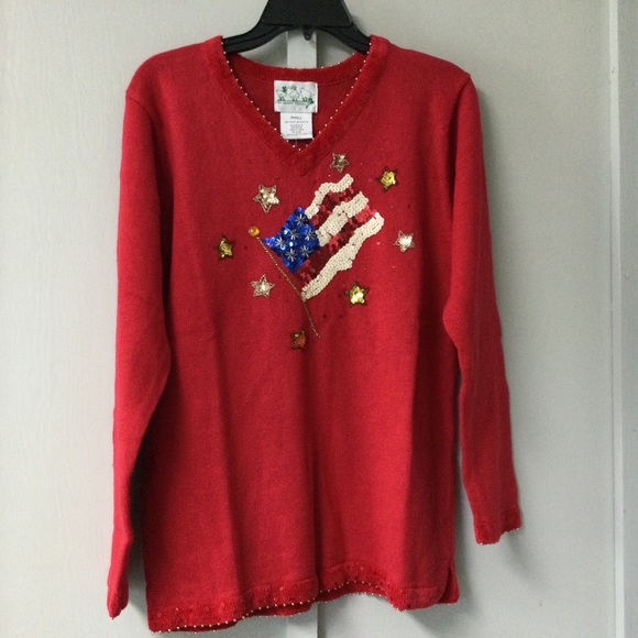 The Quacker Factory Size Small Patriotic red white and blue sweater oversize New - Picture 3 of 16